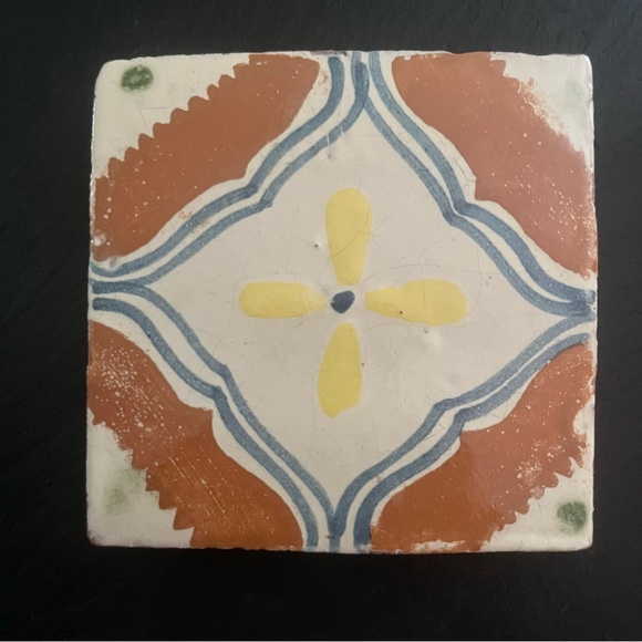 Mexican Hand Painted Terra-Cotta Talavera Vintage Tiles Set of 4 - Picture 3 of 10